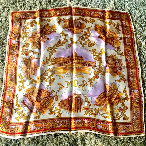 Vintage Rome Souvenir Scarf ROMA Piazza S. Pietro Themed Scarf 25 “ * 25” - Picture 3 of 4